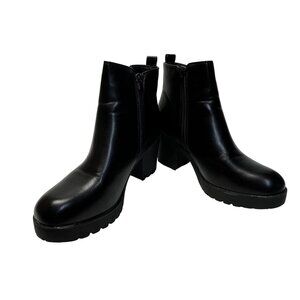 Moda Chics Black Platform Chunky Platform Round Toe  Ankle Boots sz 8 zip elasti